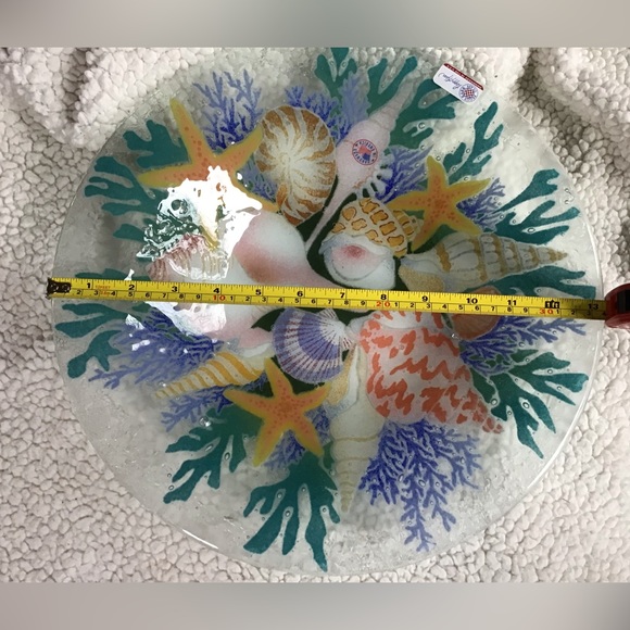 Extremely Rare Collectable Peggy Karr RARE Seashells Artist Glass 13”Round - Picture 3 of 6